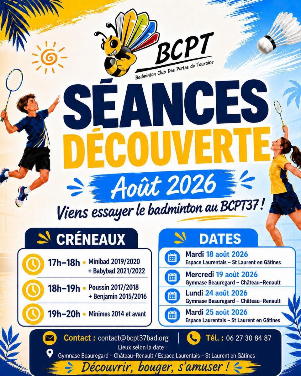 Séances de découverte jeunes mardi 25 aout 2026